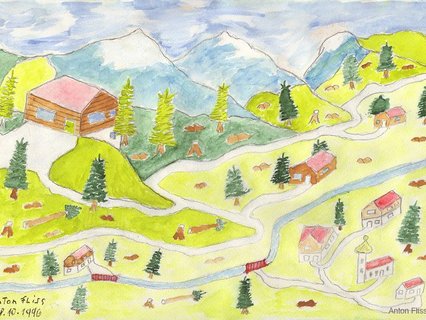 Berglandschaft (1996), Bleistift und Wasserfarbe