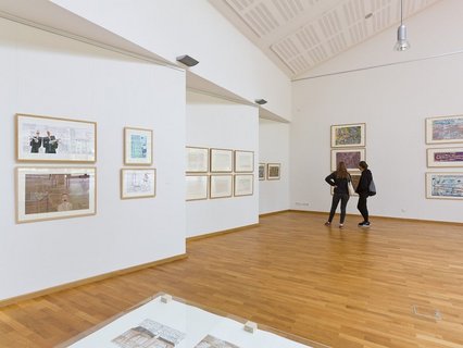 Ausstellungssaal (linke Seite) mit Kunstwerken von Daniel Green, Heinrich Büning, and James Montgomery